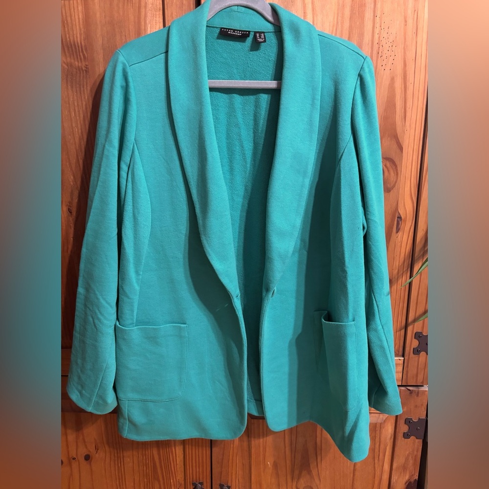Susan Graver Teal Open-Front Blazer Sz 1x